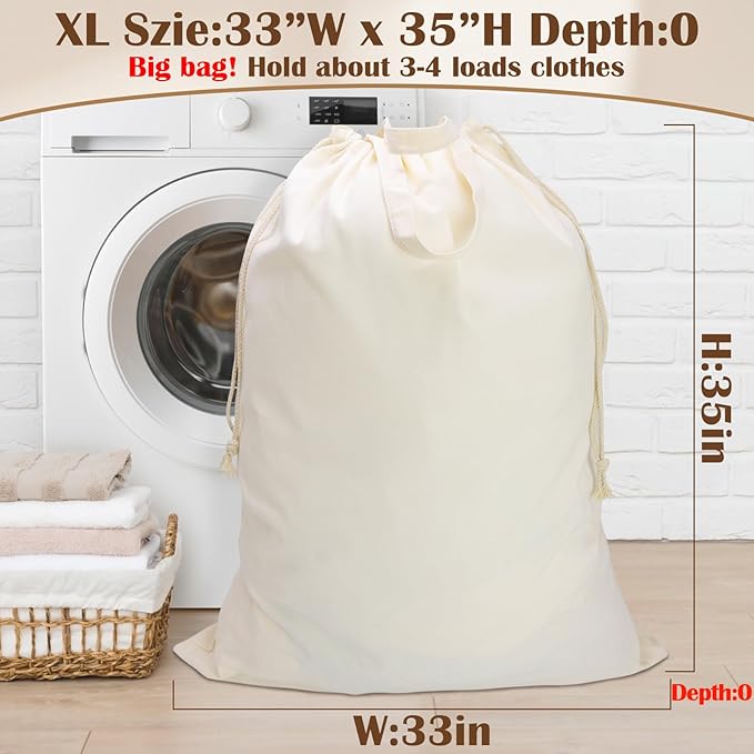 Canvas Laundry Bag 33"Wx 35"H, Thick Canvas Laundry Bag