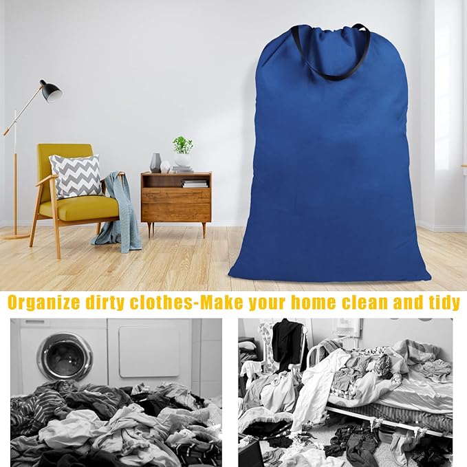 Cotton Canvas Laundry Bag with Handles & Drawstring Straps, Heavy Duty Extra