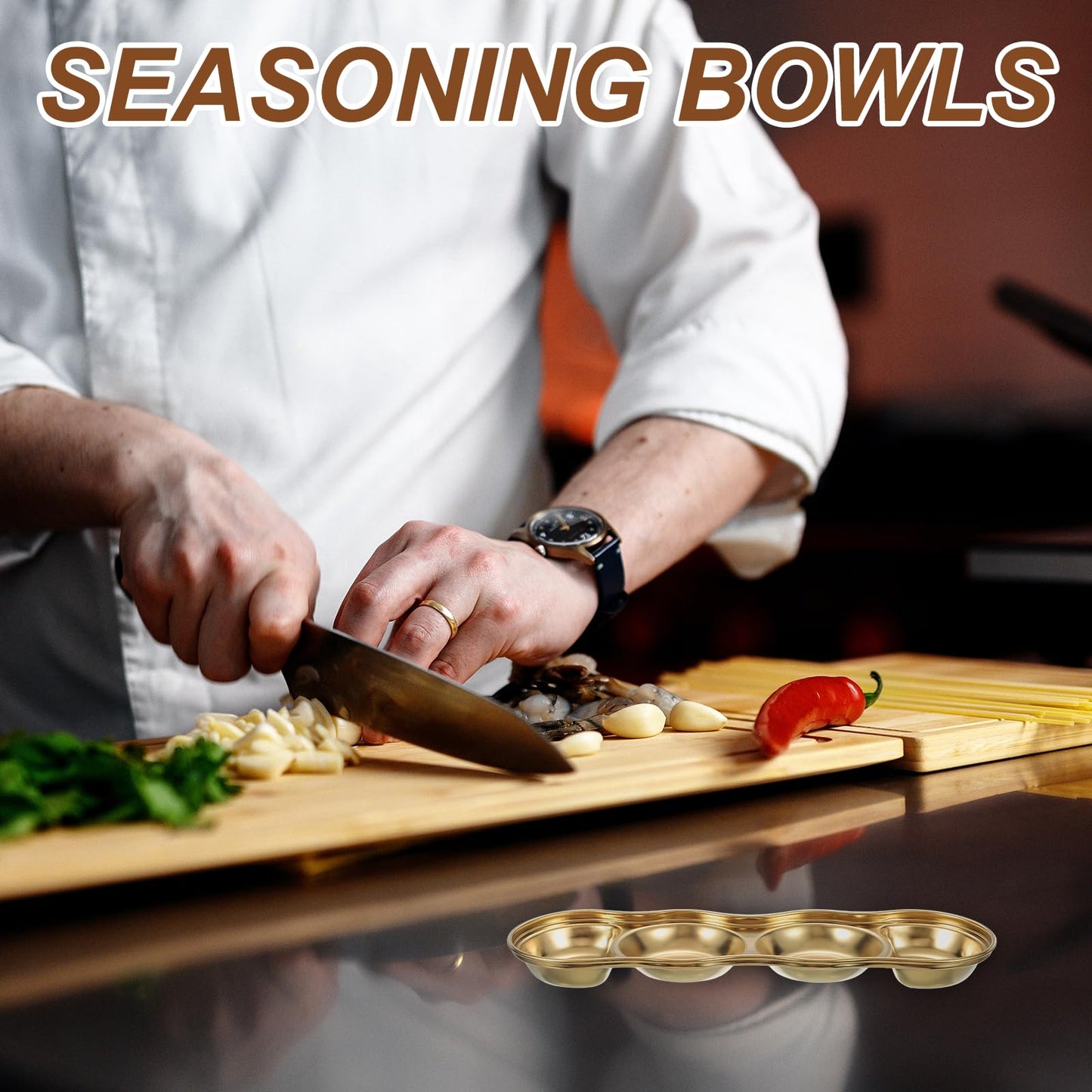 uxcell 3 Inch Mini Stainless Steel Sauce Dish, 2 Pcs Round Seasoning Bowls Appetizer Plates Condiment Bowl for Salad Side Dishes Sushi Dipping Ketchup, Gold/Silver 4-Compartment