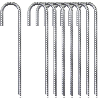 12 Inch J Hook Ground Stakes, J Hook Rebar Stakes (8Pack)- for Christmas Decorations, Tents, Chain Link Fences, Sports nets, Camping, Trampolines, Irrigation Pipes and Gardens