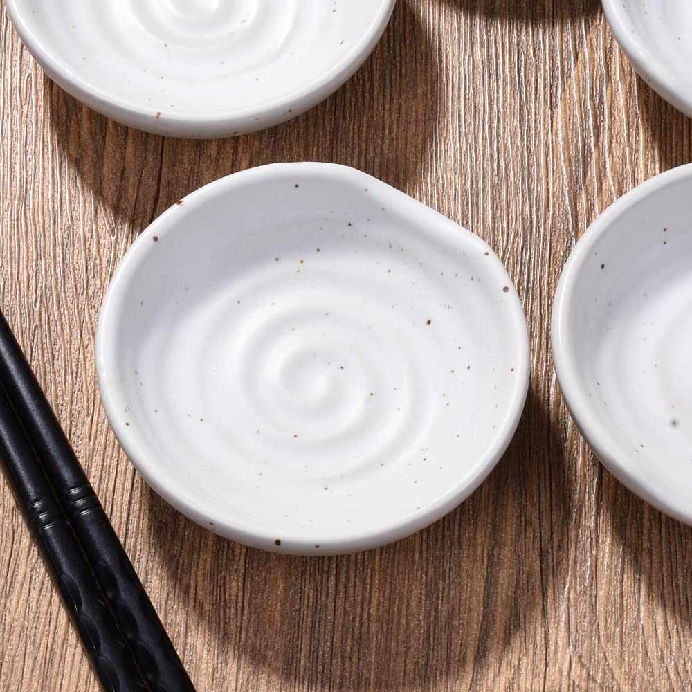 Swlthwen 3.1 Inch Porcelain Side Dish Bowl Seasoning Dishes Soy Sauce Dishes Dipping Sauce Bowls-Set of 5,Soy Sauce Dish with Mouth(White)
