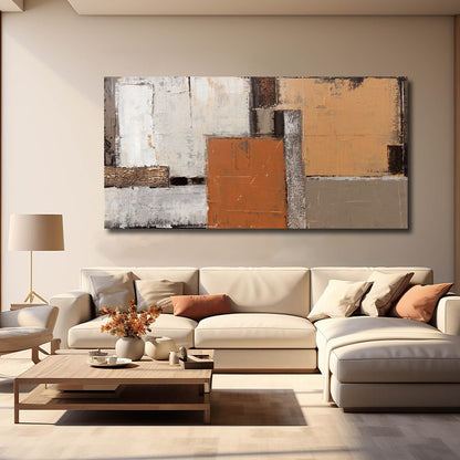 Artexist Orange Abstract Canvas Photo Prints Living Room White Artwork Brown Block Painting for Room 29"x 58" Office Wall Art Bedroom Hallway Decor
