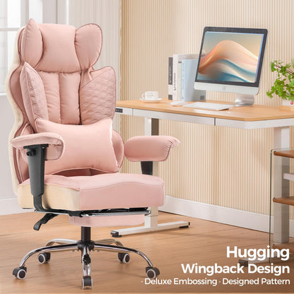 COMHOMA Desk Office Chair Big and Tall Office Chairs Ergonomic Gaming Chairs with Wide Seat Leather High Back Chair with Foot Rest Adjustable Armrests Pocket Spring Lumbar Support