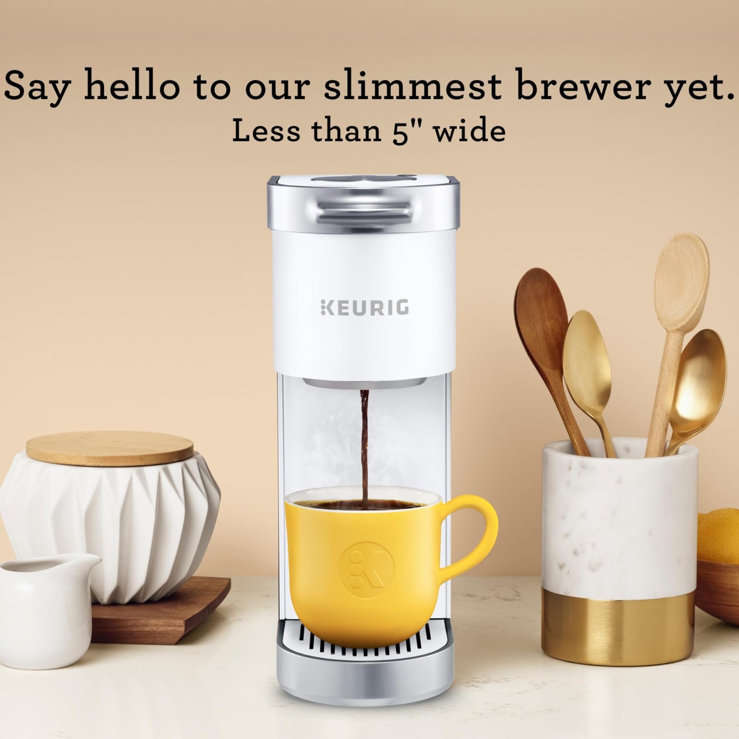Keurig K-Mini Plus Single Serve K-Cup Pod Coffee Maker, with 6 to 12oz Brew Size, Stores up to 9 K-Cup Pods, Travel Mug Friendly, Matte White