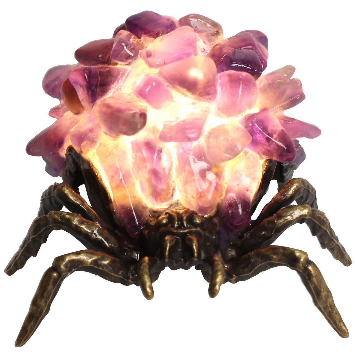 Amethyst Crystal Spider Lamp - Natural Cluster Stone Desk Decor, Dimmable Goth Amethyst Night Light with Bronzed Metal Base, Unique Healing Crystal Gifts for Women, Witchy Boho Home Office Decor
