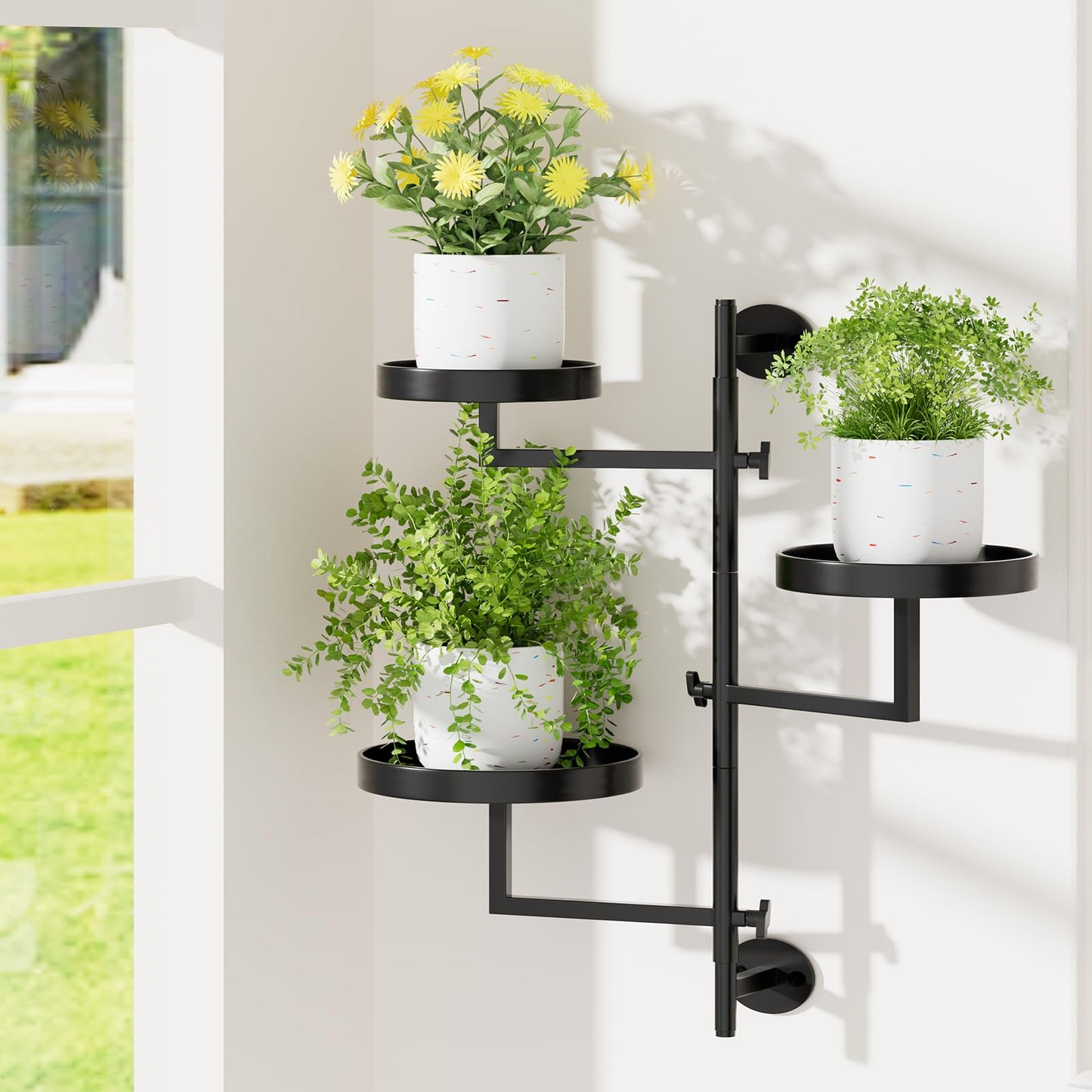 Gaoymsym Rotating Window Plant Shelf Wall Plant Shelf Indoor Metal Plant Stand Window Shelves for Plants 3 Tier Plant Stand Wall Plant Holder Wall Planters for Indoor Plants, Outdoor Plant Stands for Patio, Black