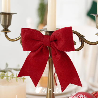 AIMUDI Red Bows for Christmas Tree 5'' Hand Felted Christmas Bow for Gift Wrapping Premade Bow Gift Bows for Presents Crafts Wreaths Fireplaces Winter Holiday Christmas Decorations, 24 PCs