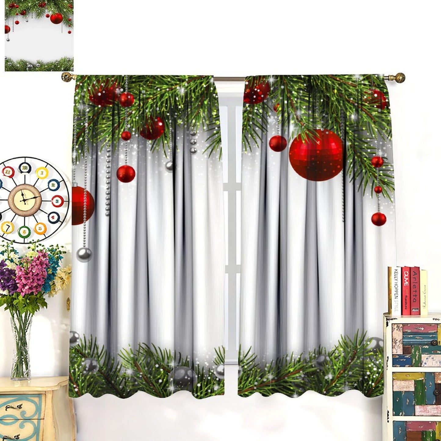 Merry Christmas Classical Ornaments and Baubles Coniferous Pine Tree Blackout Window Treatmen for Living Room Bedroom Decor Window Drapes 52" W X 84" L