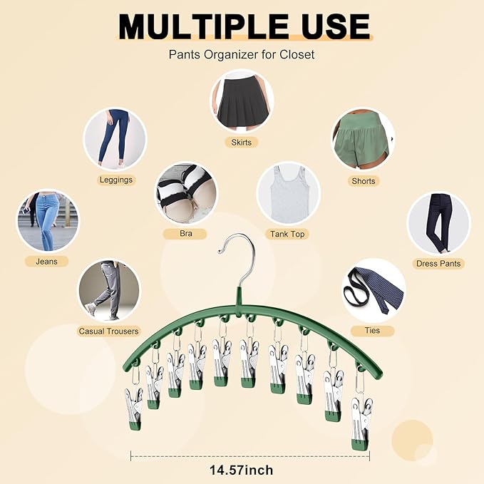 Legging Organizer for Closet, Metal Yoga Pants Hangers 4 Pack w/10 Clips Holds