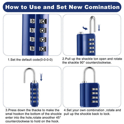Kenning Combination Padlock 4 Digit Combination Lock with Keys Locker Resetable Security Outdoor Waterproof Gate Lock for School Sports Gym Locker Employee Fence Case(Sapphire,10 Pcs)