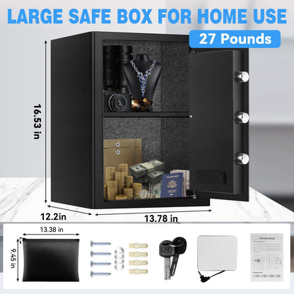 2.5 Cubic Feet Home Safe, Fireproof Waterproof Anti-Theft Safety Box, Digital Keypad Lock with Smart Alert System, Spare Keys for Money Documents Storage