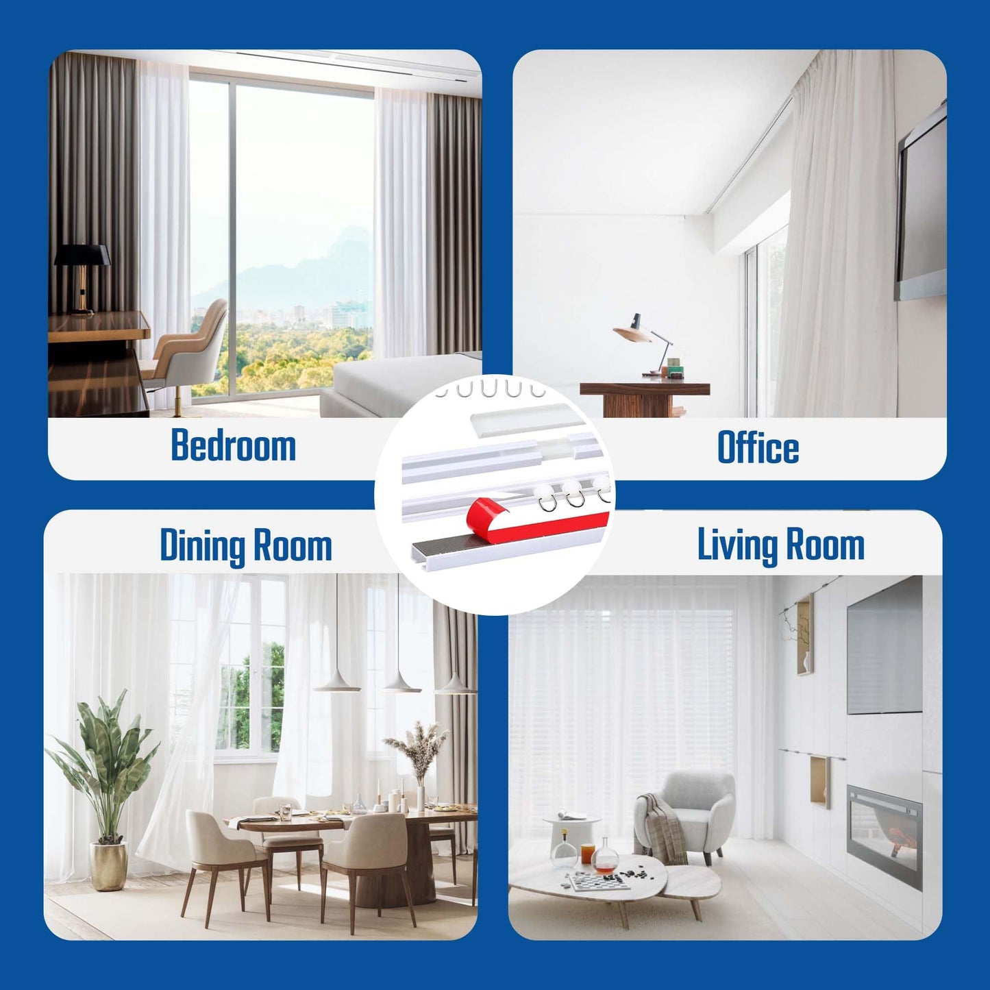 UrbanRed Self Adhesive Curtain Track (5 Meter, 16.4 ft) for Smooth Ceiling or Wall - No Drill, Screws, Ceiling Curtain Track, Curtains Rod, Ceiling Mount, Adhesive Curtains Rod (Non-Flexible)