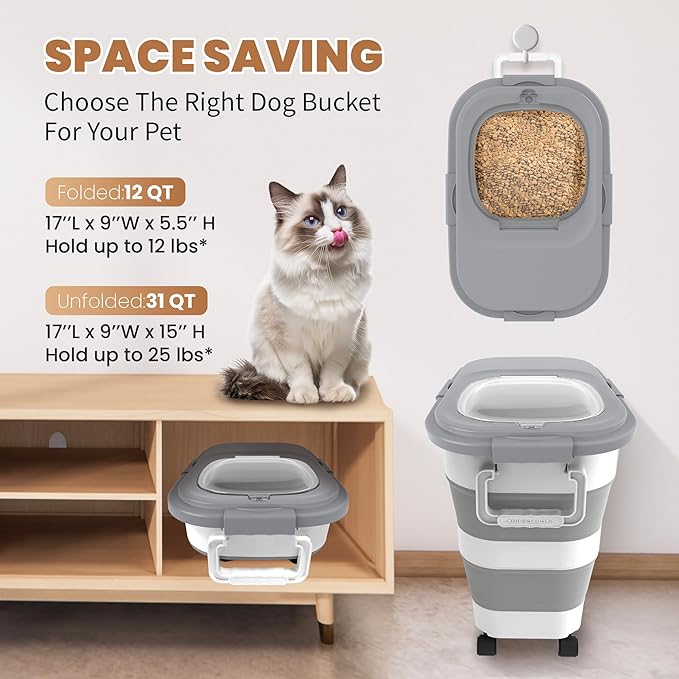 23-25 Lbs Airtight Dog Food Storage Container, Collapsible Dog Food Container