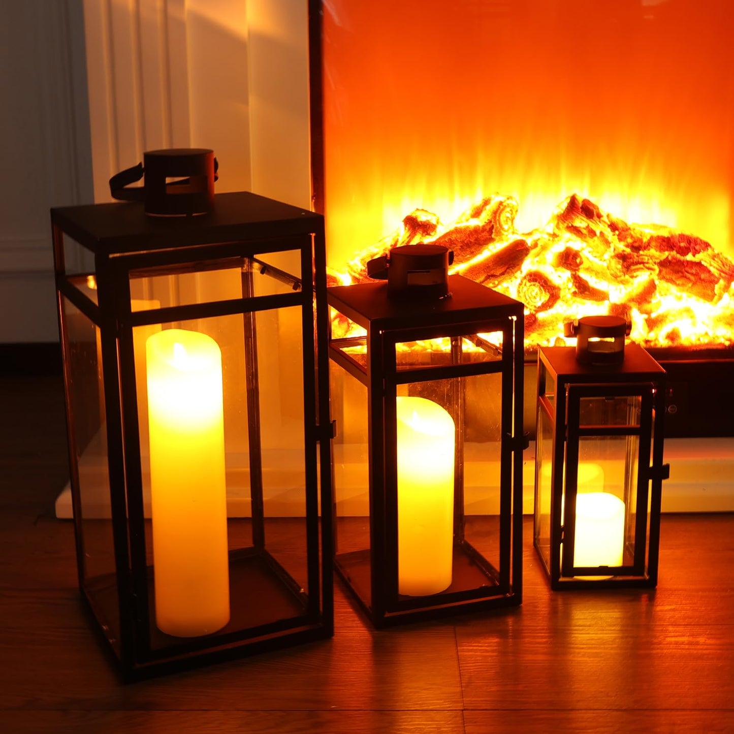 NEEDOMO Stainless Lanterns Decorative Outdoor & Indoor, Set of 3 Outdoor Lanterns for Porch, 22"/ 17"/14" Candle Lantern,Stainless with Glass, Water-Proof Farmhouse, Patio, Pathway, Christmas