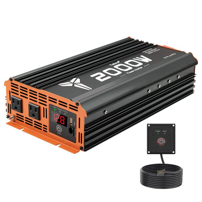 2000W Inverter 12V DC to 110V AC Converter for Home, RV, Truck, Off-Grid Solar Power Inverter with Built-in 5V/2.1A USB, AC Hardwire Port, Remote Controller
