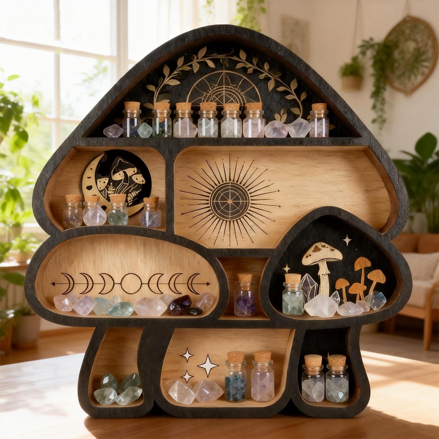 Zetosva Mushroom Crystal Shelf Display, Decor Wall Shelves, Crystal Holder, Mushroom Decorations and Trinket Shelf, Knick Knack Shelf, Unique Aesthetic Home Decor for Bedroom and Living Room