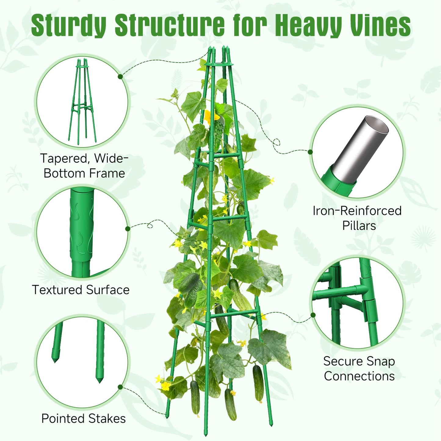 2 Pack 64" Tall Adjustable Obelisk Garden Trellis for Climbing Plants, Rust-Proof Pe Coated Metal Plant Trellis Support for Raised Beds, Potted Vines, Cucumbers, Tomatoes, Indoor Outdoor Use (2 Pack)