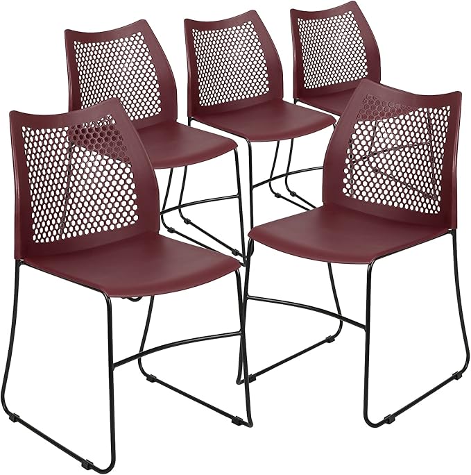 Flash Furniture HERCULES Series 5 Pack 661 lb. Capacity Burgundy Stack Chair