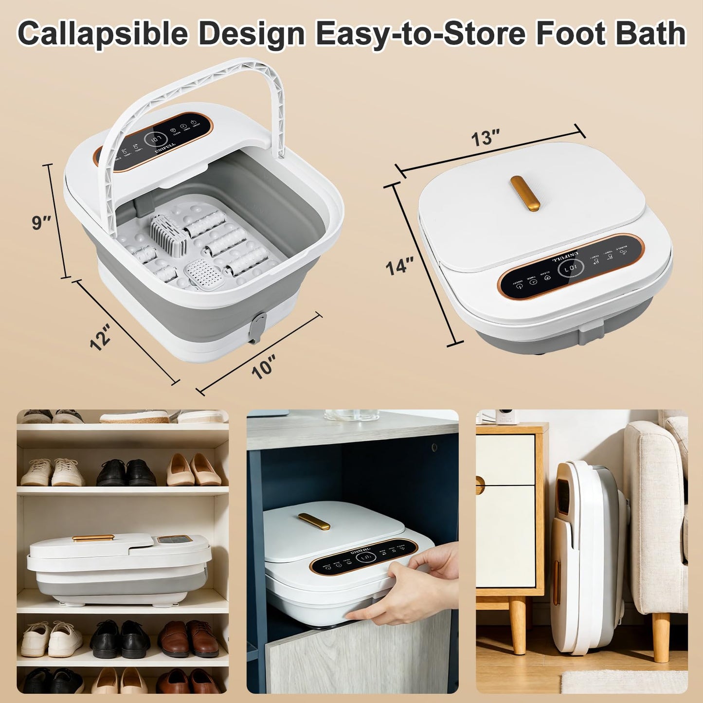 UNIFULL Collapsible Foot Spa Bath with Heat, Touch Screen, Remote Control, Massage Rollers, Timer, Bubble, Foot Pedicure Kit, Temperature Control Pedicure Foot Spa, Foot Bath