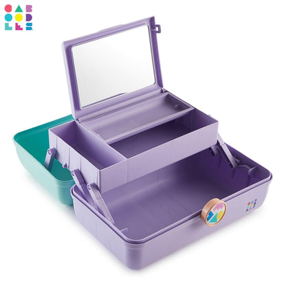 Caboodles On-The-Go Girl Makeup Box, Seafoam on Lavender, Hard Plastic Makeup Organizer Box, Built-In Mirror, Secure Latch for Safe Travel, Spacious Storage for Large Items