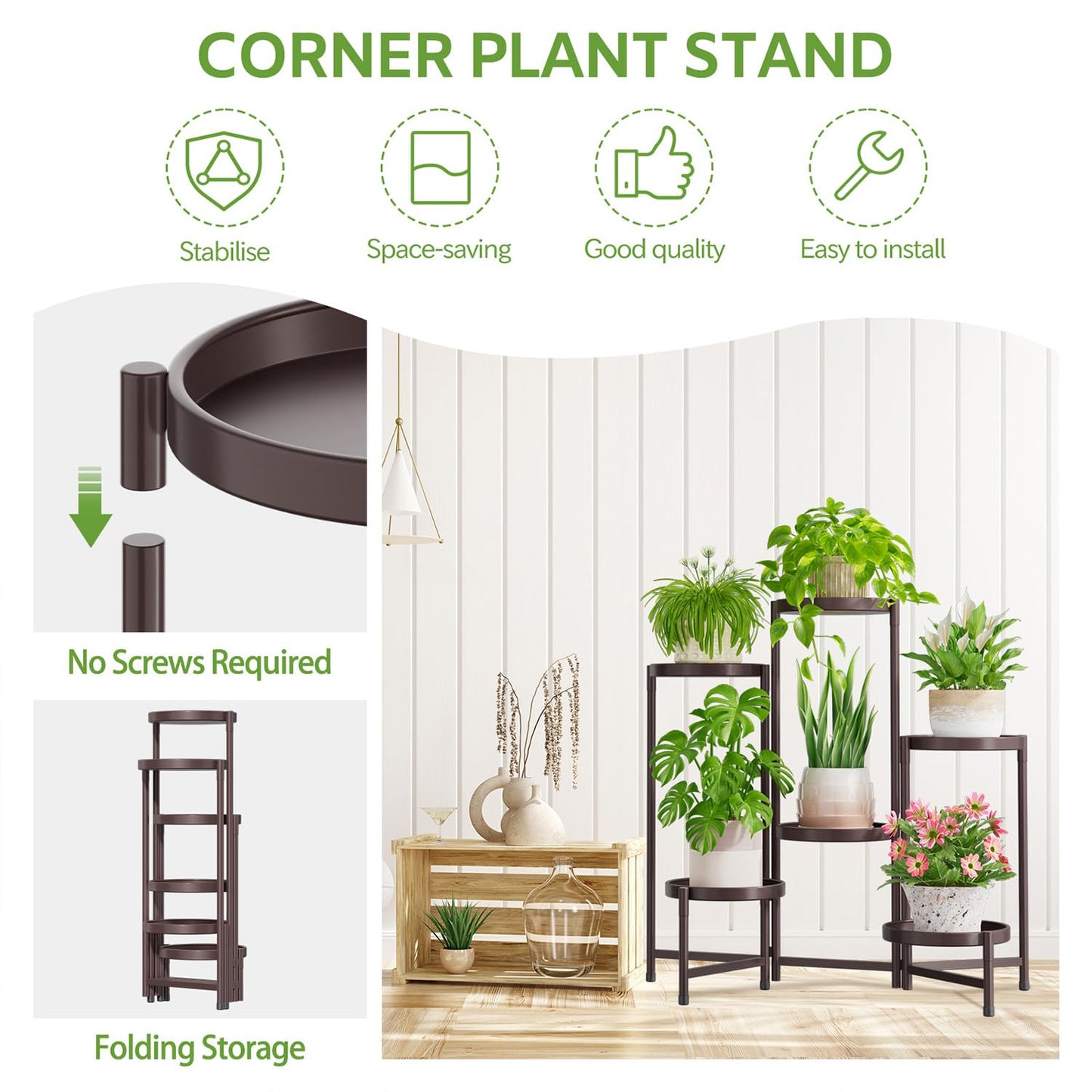 iDavosic.ly 6 Tier Large Plant Stand Indoor, 10 Inch Wide Tall Corner Metal Plant Stands Outdoor for Multiple Plants, Folding Tiered Flower Display Holder Rack Shelf, Violet Bronze
