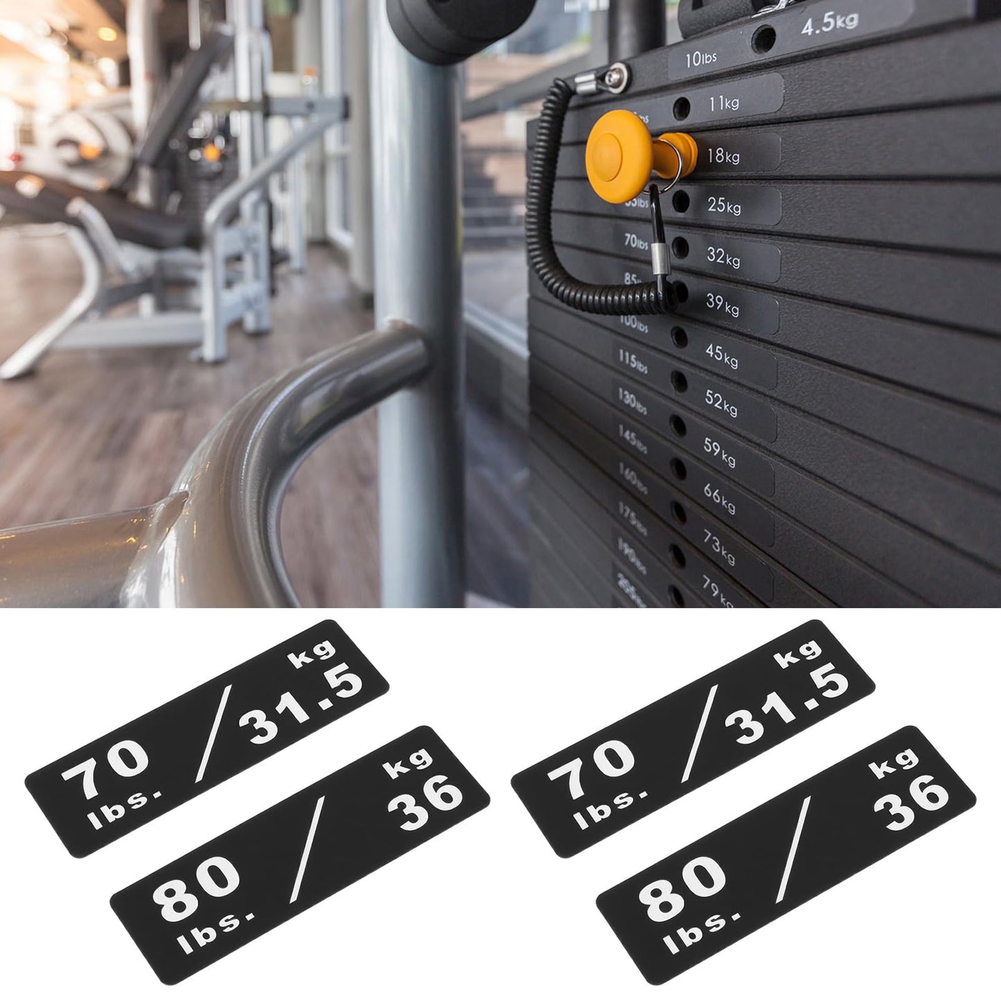 Briny River 2Pcs 10-260lbs/4.5-117kg Weight Stack Labels 4.5x1.4cm Gym Equipment Sticker Suitable for Most Fitness Equipment Weight Plate Size