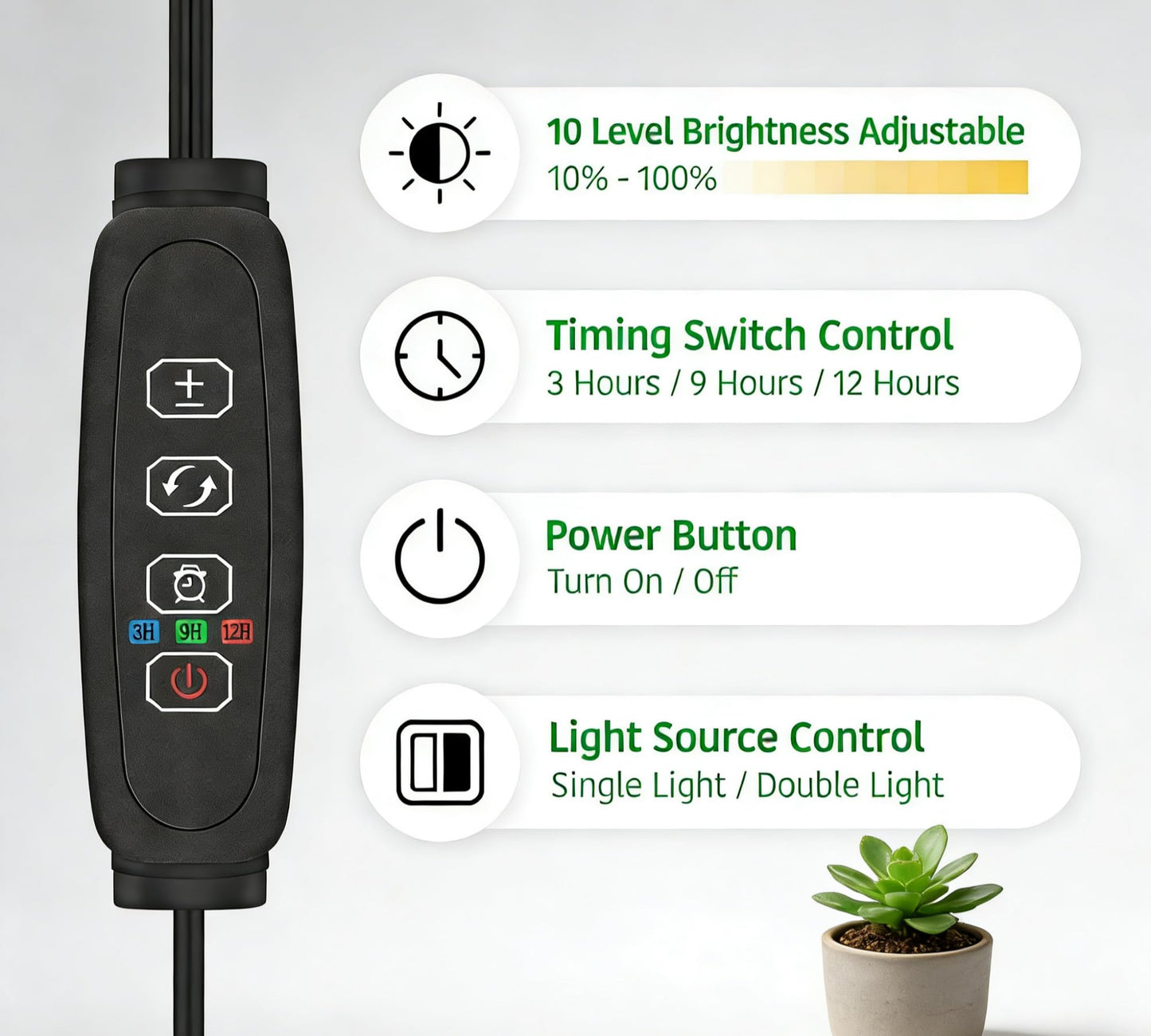 LIANPTRON Grow Lights for Indoor Plants, 2-Head Full Spectrum LED Plant Light with Stand, 67" Adjustable Height, 3/9/12H Timer, 10 Dimmable Levels & 3 Lighting Modes
