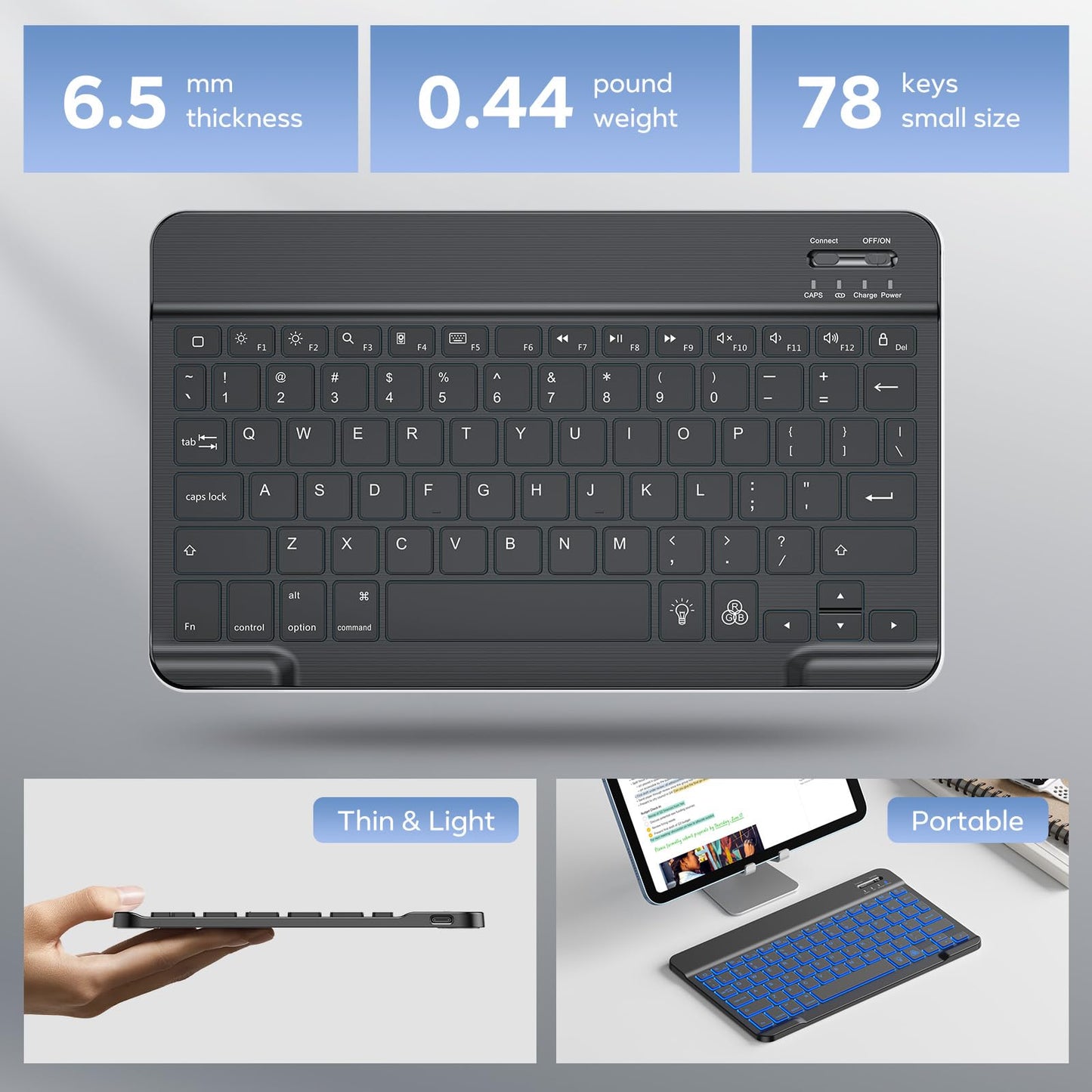 OMOTON Bluetooth Keyboard, Backlight Wireless Rechargeable Keyboard for iPad, iPad Pro, iPad mini, iPad Air with Illuminated LED (White)