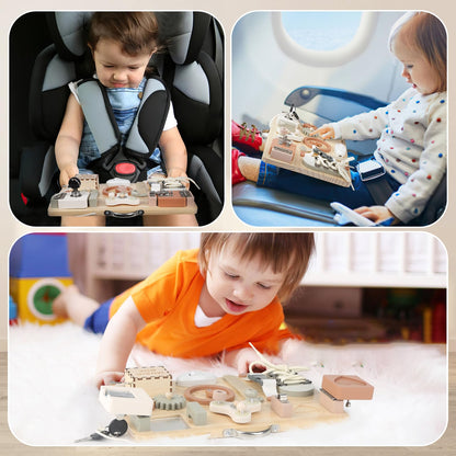 Joyreal Wooden Busy Board for Toddlers - Activity Board Sensory Toys Fidget Board Montessori Travel Toys for Plane Fine Motor Skills Gift for Girls Boys