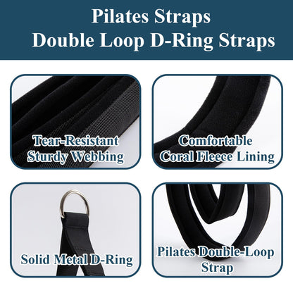 2 Pack Pilates Reformer Straps with Soft Padding - Double Loop D-Ring Accessories for Pilates, Yoga & Home Gym