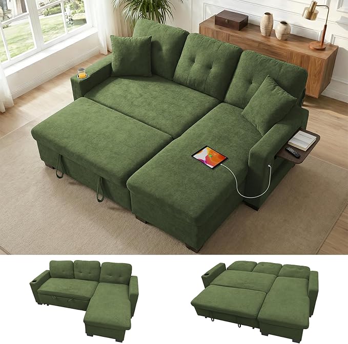 KCGKCG 82" L Shaped Sleeper Sofa Bed, Pull Out Sectional Couch