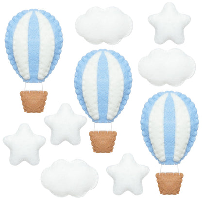 Poen 10 Pcs Star Hot Air Balloon and Cloud Nursery Decor Western Wall Decor for Bedroom Mini Felt Clouds Stars Hot Air Balloon Nursery Felt Wall for Kids Baby Bedroom(Blue)