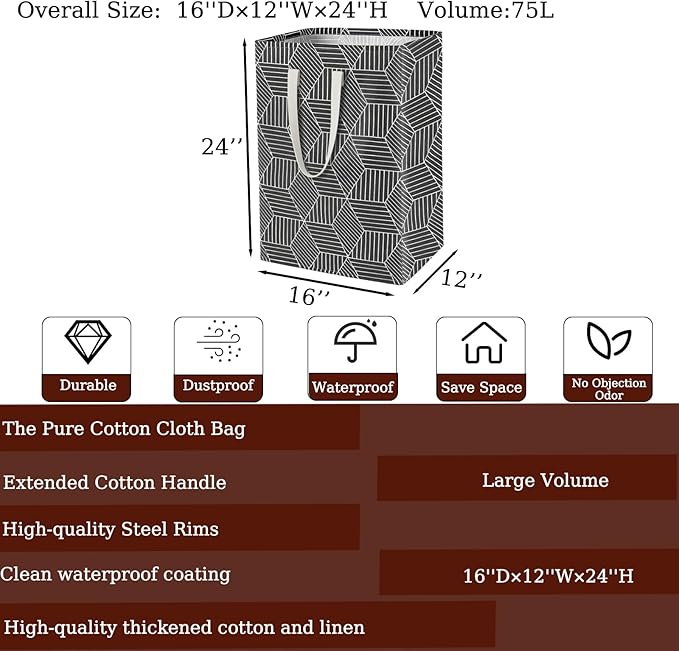 Waterproof Laundry Hamper 75L Collapsible Laundry Basket Extended Cotton Handle