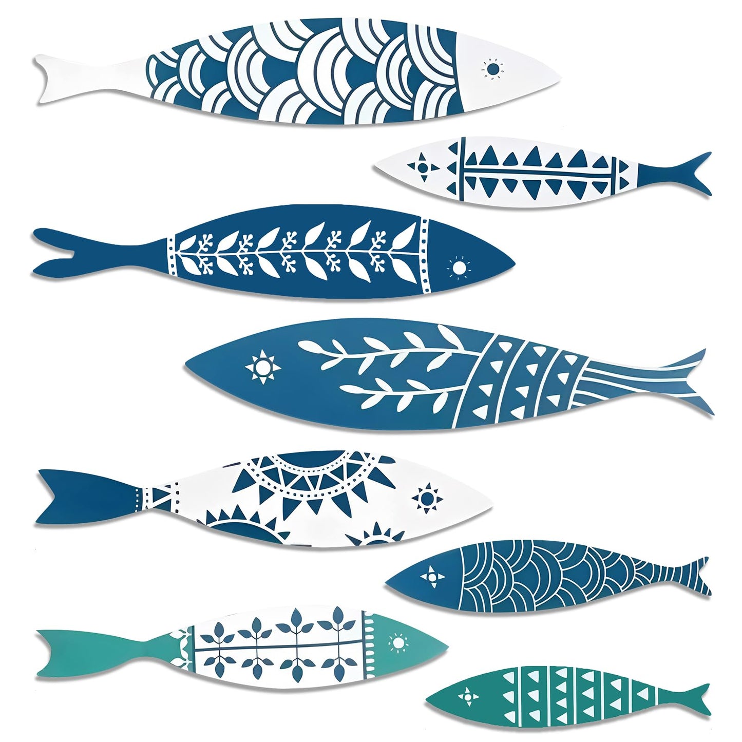 Novabright 8 Pcs Wooden Fish Wall Decor Nautical Oceans Beach Decor Fish Hanging Wall Art Ocean Coastal Rustic Farmhouse Theme for Home Ocean Lake House Bathroom Bedroom