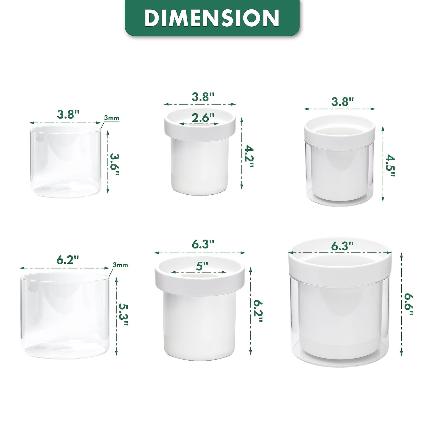 Phoenix Vine 6 Inch 4 Inch Self Watering Planter, White Terracotta Clay Pots with Glass Reservoir for Indoor Plants, Herbs, Flowers, 52-B-G-46