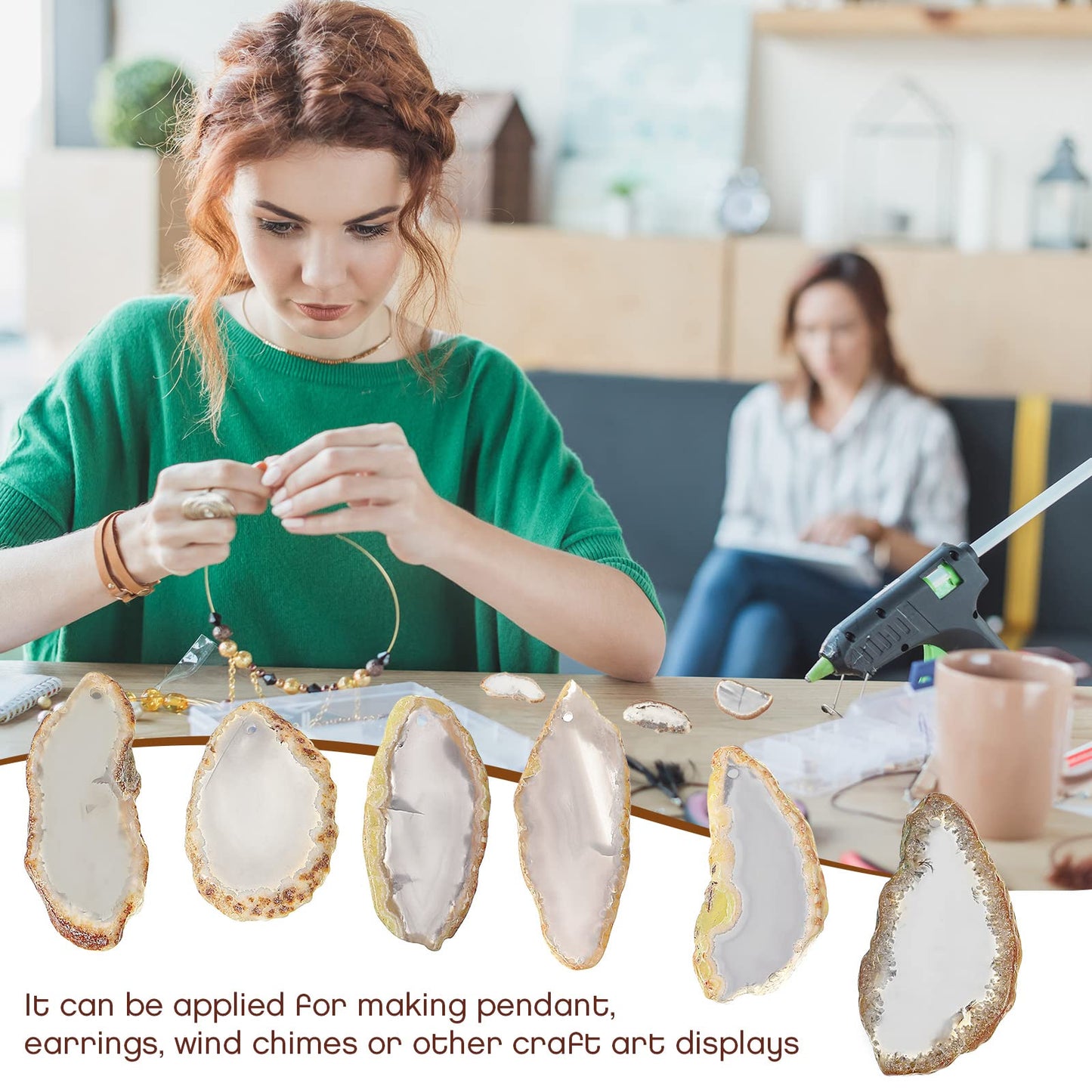 Hicarer 16 Pcs Agate Slices Polished Agate Slices with Holes Irregular Pendants Stone Bulk Drilled Geode Slivers for Christmas Women DIY Craft Gifts Jewelry Making(Grey)