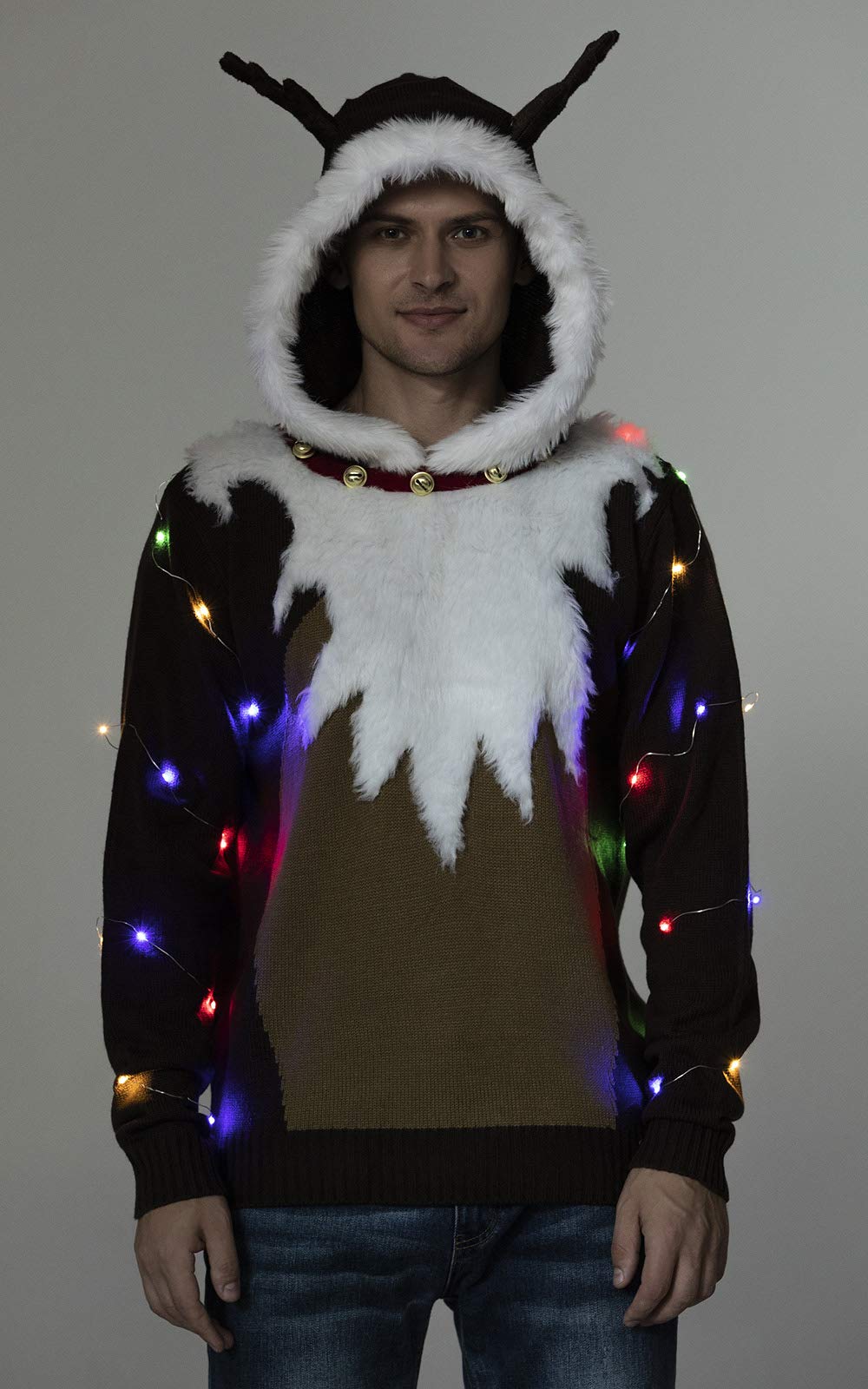 Unisex Men's Ugly Christmas Sweater LED Light Funny Novelty Knit Pullover (Large)