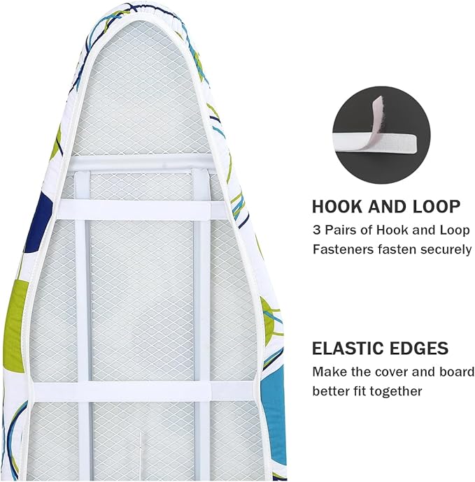Ironing Board Cover and Pad Standard Size 15" x 54", 3 Pairs of Hook and Loop