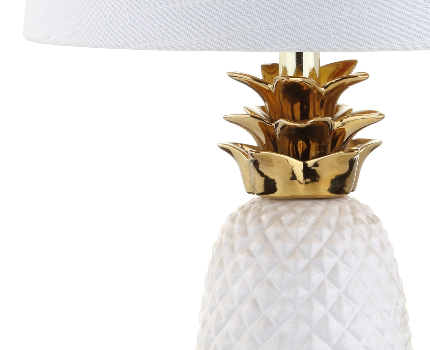 JONATHAN Y 23" White/Gold Pineapple Ceramic Table Lamp for Bedroom Decor, Modern Whimsical Bedside Nightstand Lamp with White Linen Drum Shade and LED Bulb (JYL4019C)