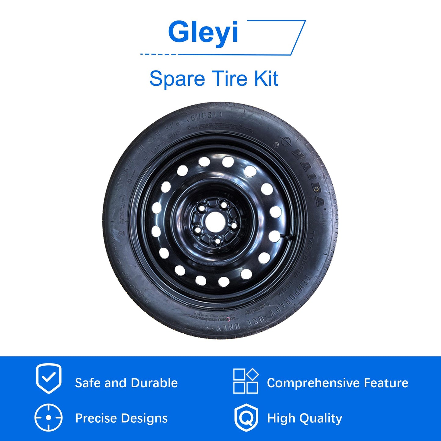 Gleyi Spare Tire Kit Compatible with 2020-2026 Tesla Model Y - Includes 18x4 Rim, 155/85R18 Spare Tire, 28.5” Rolling Diameter, Includes car Jack kit and Spare tire Bag.