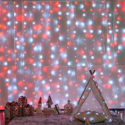 JMEXSUSS 300LED Red and White Christmas Curtain Lights with Remote, 9.8x9.8ft Christmas String Lights Plug in, 8 Modes Twinkle Hanging Fairy Lights for Bedroom Window Wall Porch Indoor Outdoor Decor
