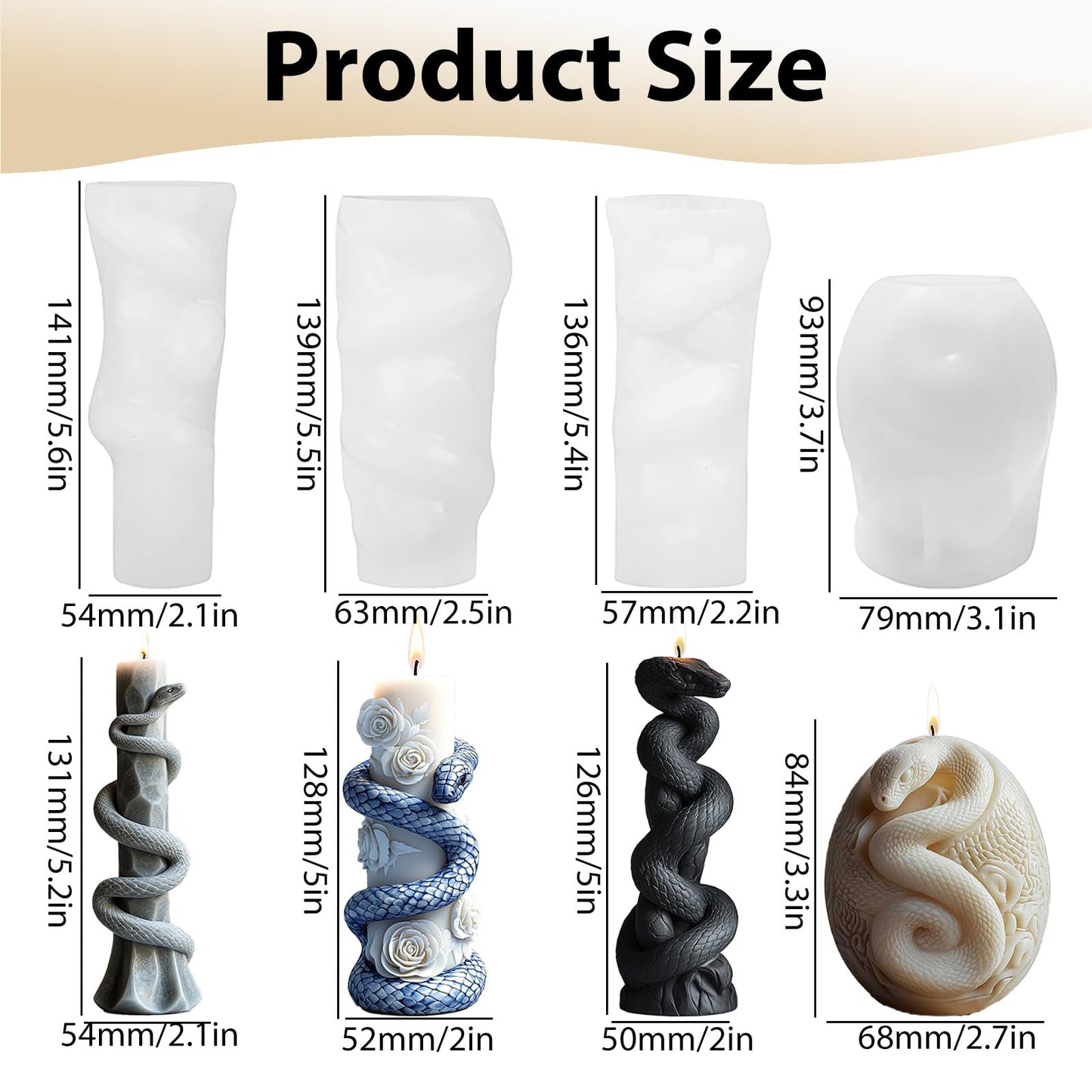 4 PCS Snake Candle Mold, 3D Animal Silicone Mold for Candle Making, Epoxy Resin Casting Mold for Soap DIY Handcraft, Perfect for Gothic Halloween Home Decor Party Festive Days Ornament