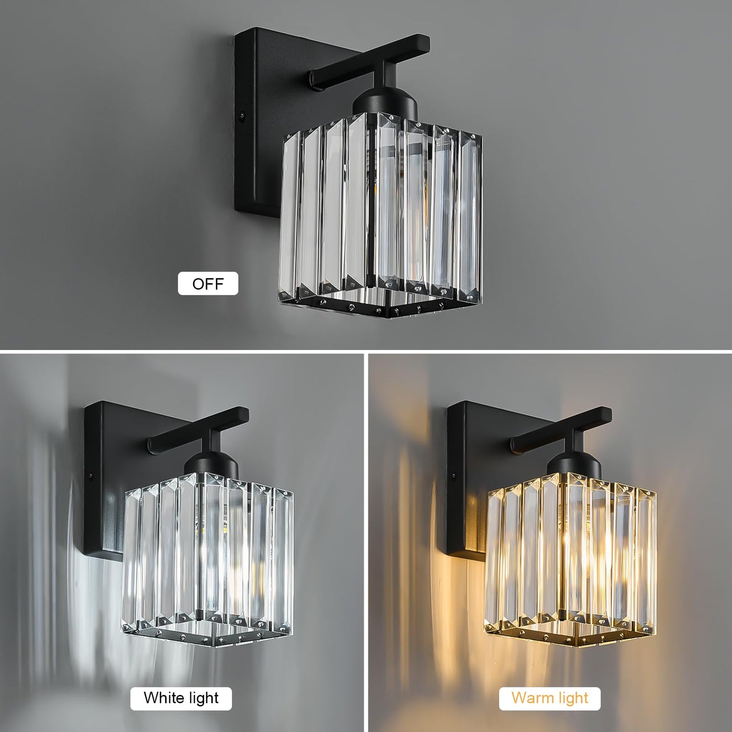 FDPBY Modern Wall Sconces Set of Two Indoor Wall Lamp Black Wall Sconce Crystal Wall Light Bathroom Vanity Light Fixtures Wall Mounted Room Sconce Wall Lighting