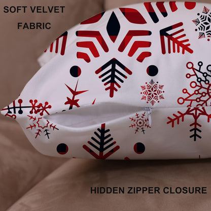 Wilproo Set of 4 Happy Winter Snowflake Merry Christmas Tree Red Castle Deer with Snowman Velvet Throw Pillow Case Cushion Cover Decorative for Sofa Living Room Square 22X22 Inches