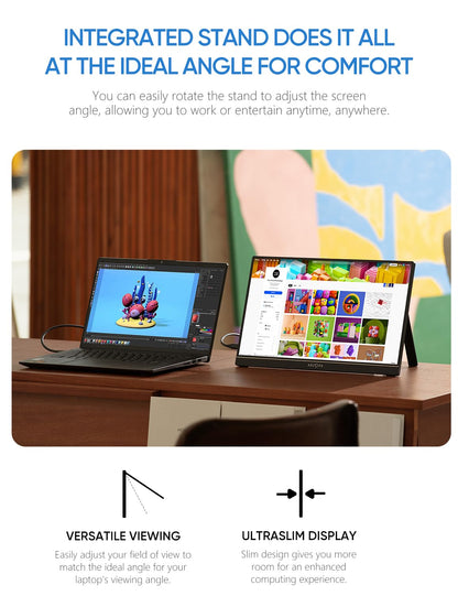 ARZOPA Portable Monitor, 15.6" 1920×1080 FHD IPS Portable Monitor for Laptop with Kickstand, Ultra-Slim Second Screen for Laptop/PC/Mac/PS3/4/5/Xbox - USB C & HDMI Connectivity - A1