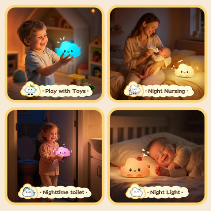 One Fire Baby Night Light Kids, 16 Colours+Remote Control+Silicone+Dimmable+12H Use Kids Night Light, Bedroom Lamp Girls Bedroom Accessories Cloud Gifts for Girls Kawaii Baby Gifts 0-6 Months