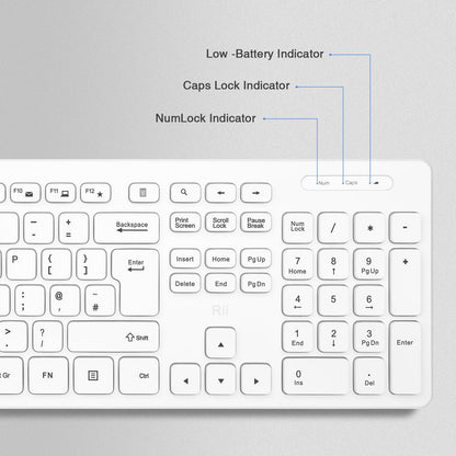 Wireless keyboard and Mouse,Rii RK200 Standard Full Size Keyboard and Mouse 104 Keys for Work Office Home UK Layout (AAA Batteries not Include)-White