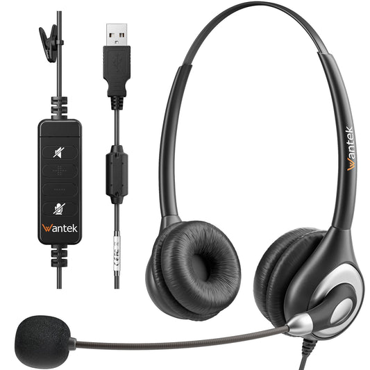 Wantek Corded USB Headset with Microphone Noise Cancelling & in-line Controls, Computer Headphones for Laptop PC Skype Zoom Webinar Classroom Home Office Business, Clear Chat, Ultra Comfort(UC602)