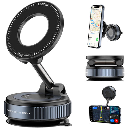ULANZI Vacuum Suction Cup Phone Mount, 360° Rotatable Magnetic Phone Holder with Adhesive Pad, ≥14N Magnet for Car Kitchen Gym, Car Truck Accessories for iPhone 17 16 Vehicle Mounts