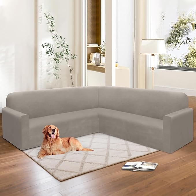 HDCAXKJ Corner Sectional Couch Covers Velvet Stretch L Shape Sofa Cover Soft